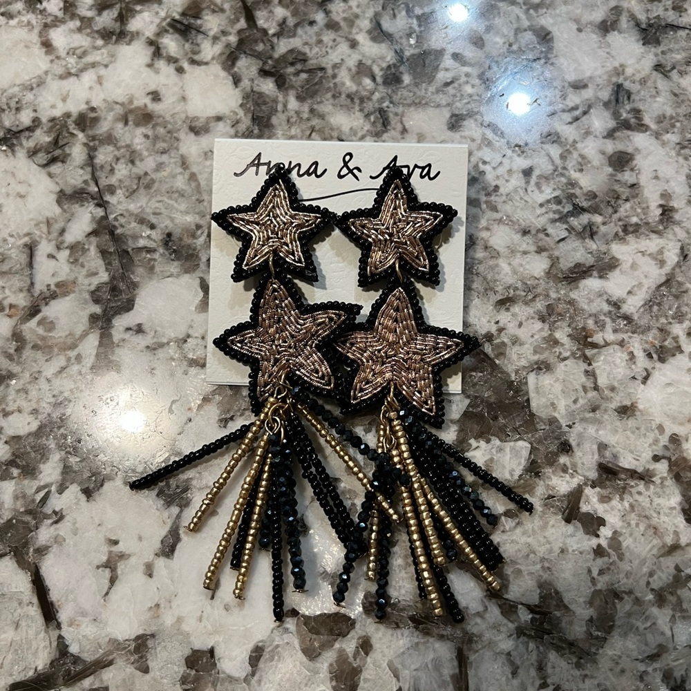 Anna and Ava Metallic Beaded Star Drop Earrings